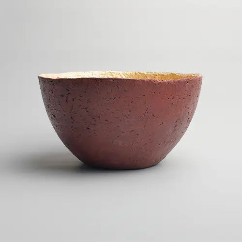 Recycled paper mache bowl - Metallic Gold Bowl - Burgundy - Large 2