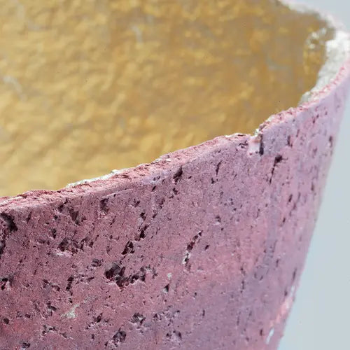 Recycled paper mache bowl -Metallic Gold Bowl - Burgundy - Close up