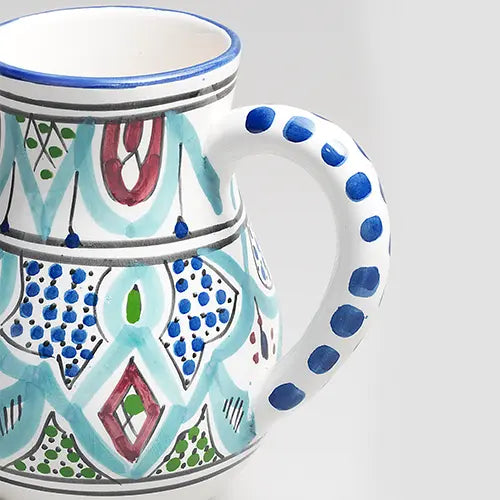 Secret Garden – Hand-Painted Moroccan Jug - Blue - Close up