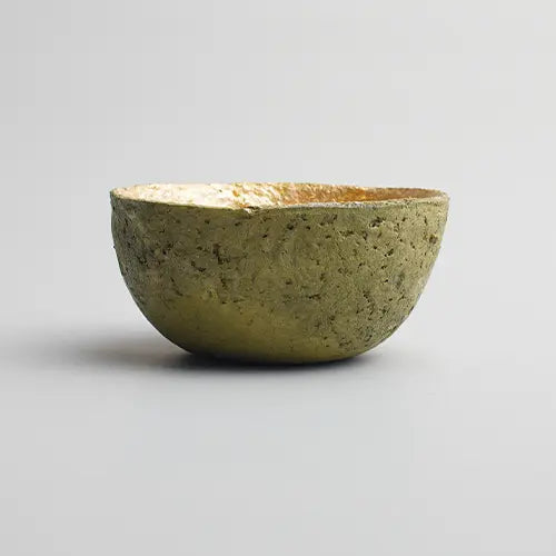 Recycled paper mache bowl - Metallic Gold Bowl - Olive Green - Small 2