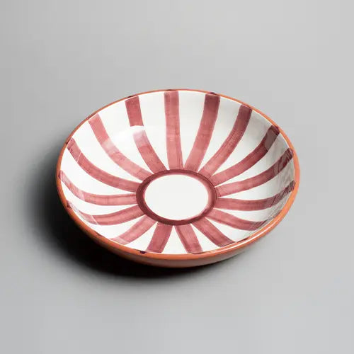 Handcrafted Ceramic - Sun Strip Shallow Bowl - Terracotta - Large - Photo 1