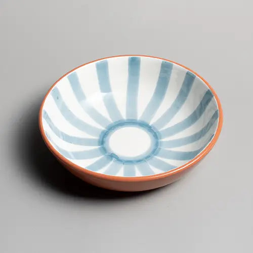 Handcrafted Ceramic - Sun Strip Shallow Bowl - Blue Stone - Large - Photo 1