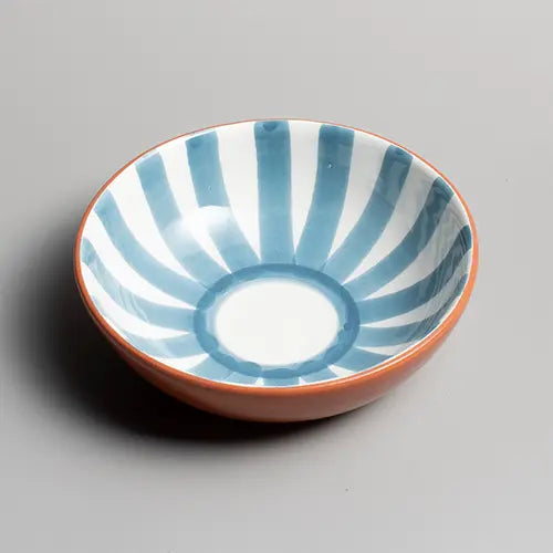 Handcrafted Ceramic - Sun Strip Shallow Bowl - Blue Stone - Medium - Photo 1