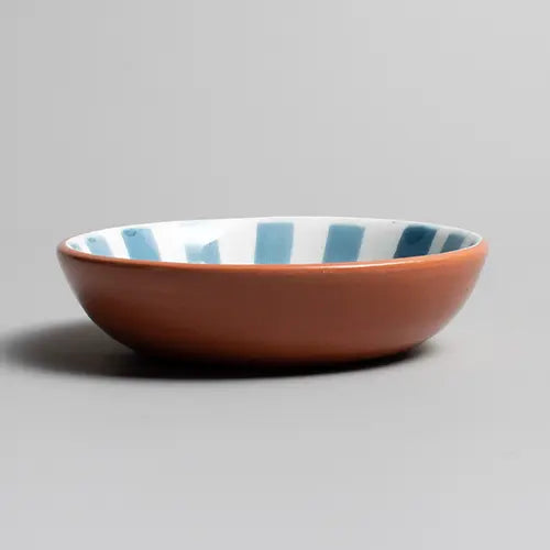 Handcrafted Ceramic - Sun Strip Shallow Bowl - Blue Stone - Small - Photo 3