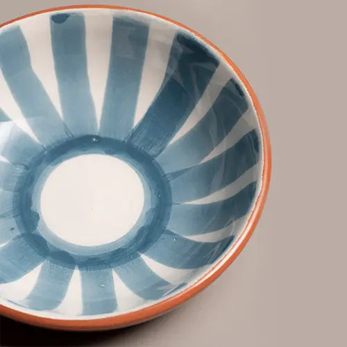 Handcrafted Ceramic - Sun Strip Shallow Bowl - Blue Stone - Small - Close up